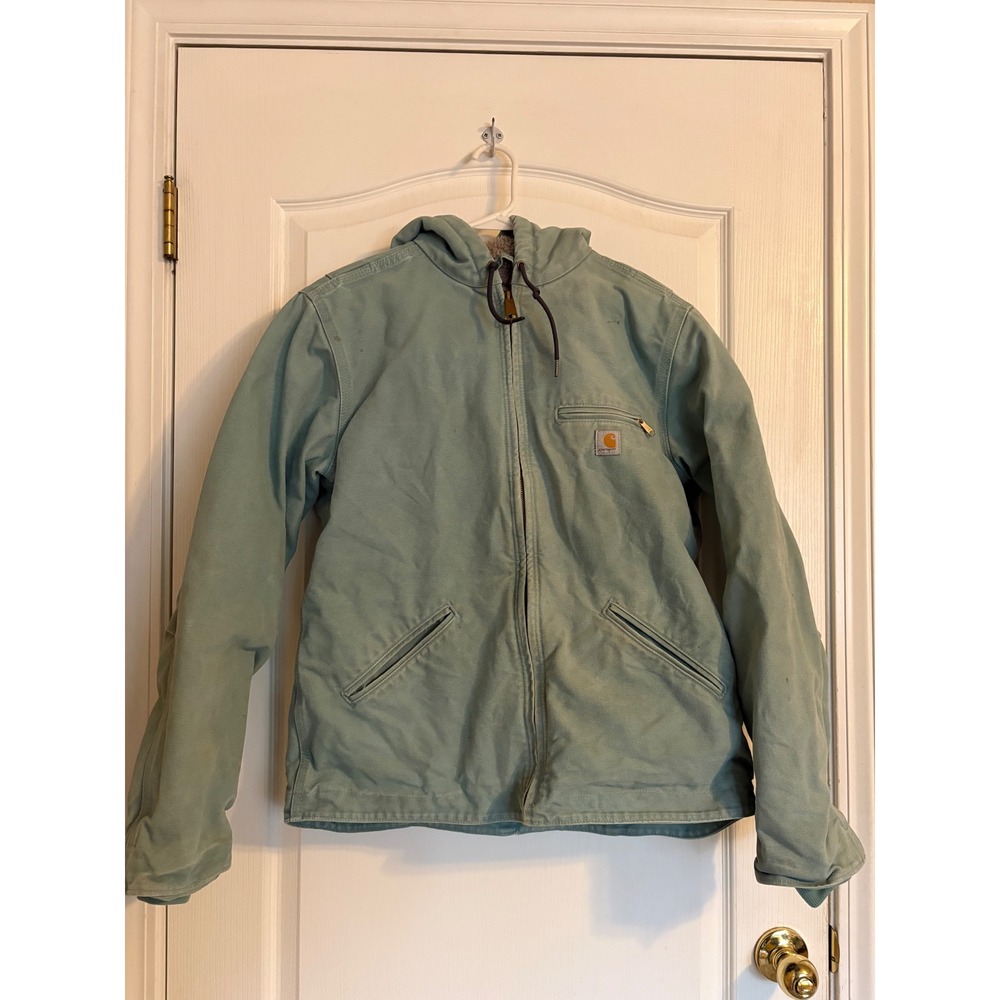 Carhartt WJ141 454 Sea Glass Sierra Jacket Womens Medium Green Good Sherpa Lined